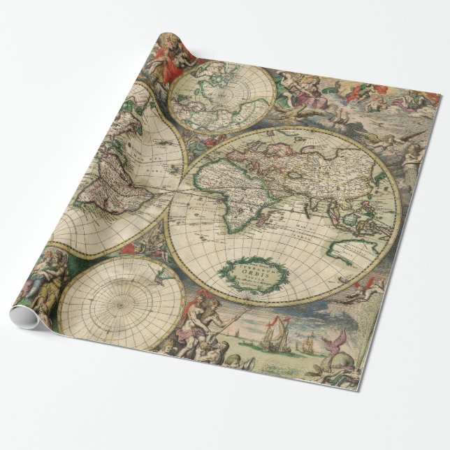 Vintage Weltkarte (1689) Geschenkpapier (Ungerollt)