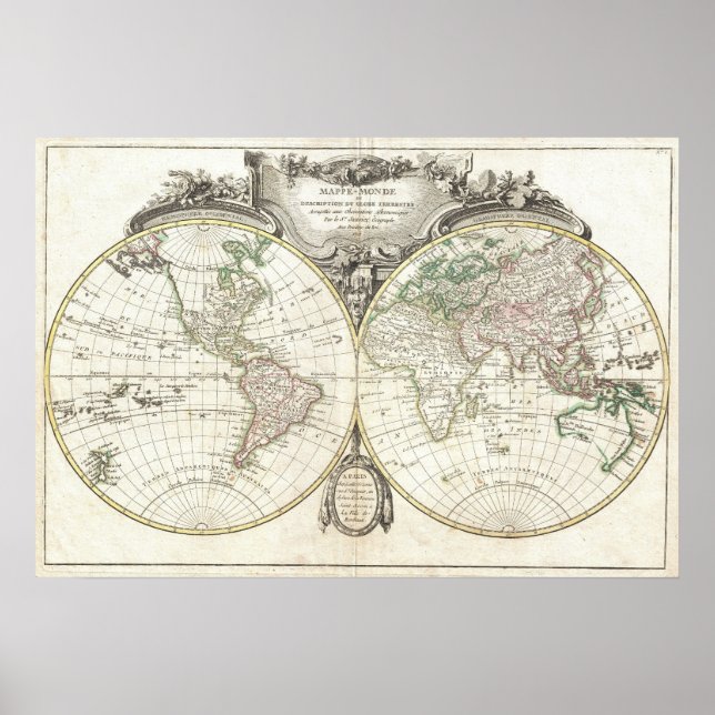 Vintage Weltkarte (1775) Poster (Vorne)
