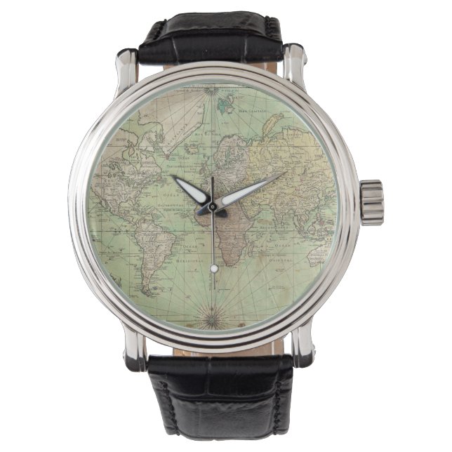 Vintage Weltkarte (1778) Armbanduhr (Vorderseite)