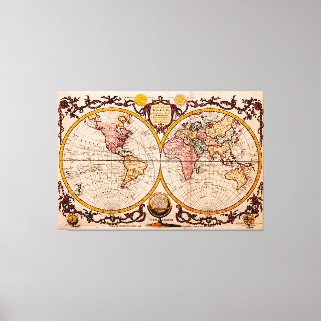 Vintage Weltkarte (1782) - Stilisiert Leinwanddruck (Vorderseite)