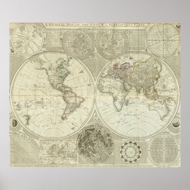 Vintage Weltkarte (1787) Poster (Vorne)
