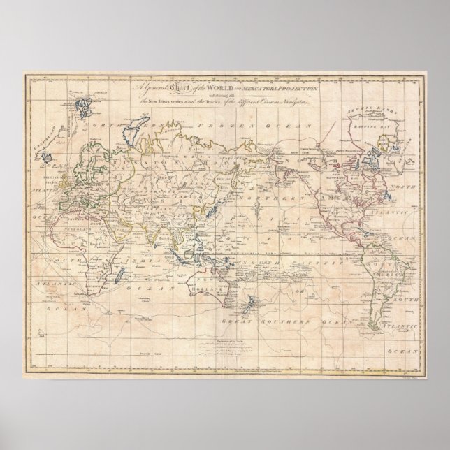 Vintage Weltkarte (1799) Poster (Vorne)