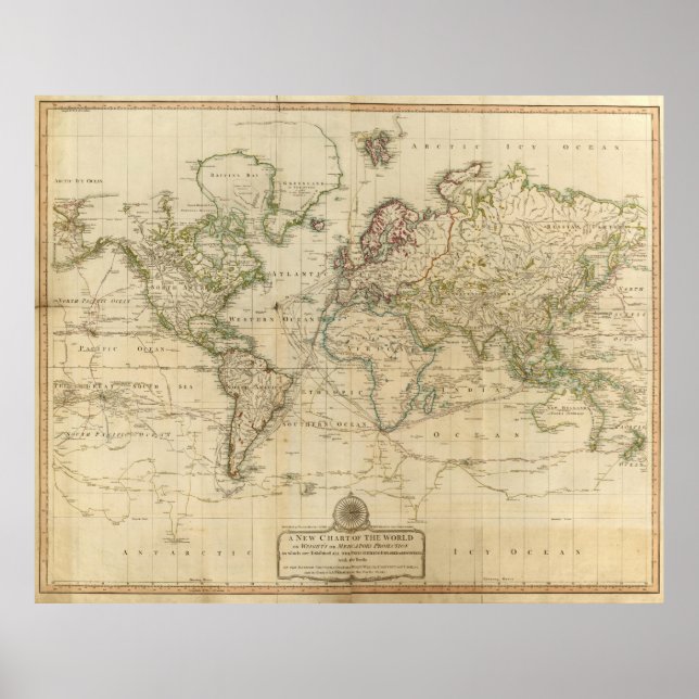 Vintage Weltkarte (1800) Poster (Vorne)