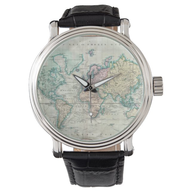 Vintage Weltkarte (1801) Armbanduhr (Vorderseite)