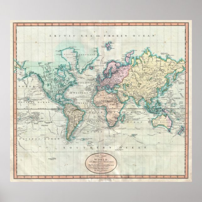 Vintage Weltkarte (1801) Poster (Vorne)