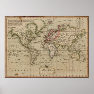 Vintage Weltkarte (1814) Poster
