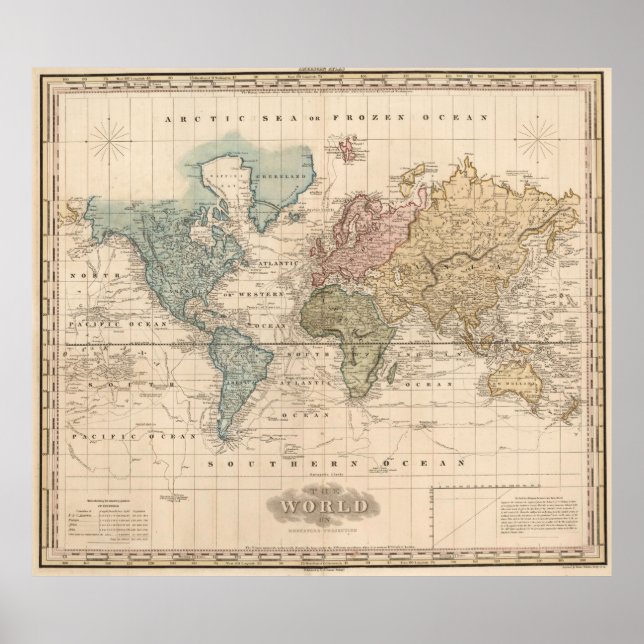 Vintage Weltkarte (1823) 2 Poster (Vorne)