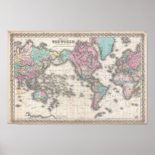 Vintage Weltkarte 1855 Poster