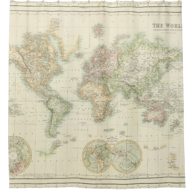 Vintage Weltkarte (1872) Duschvorhang (Vorderseite)