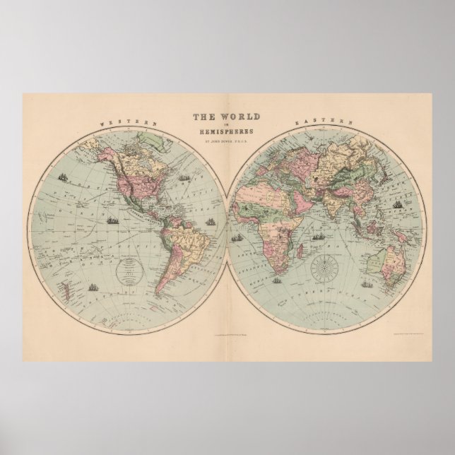 Vintage Weltkarte (1873) Poster (Vorne)