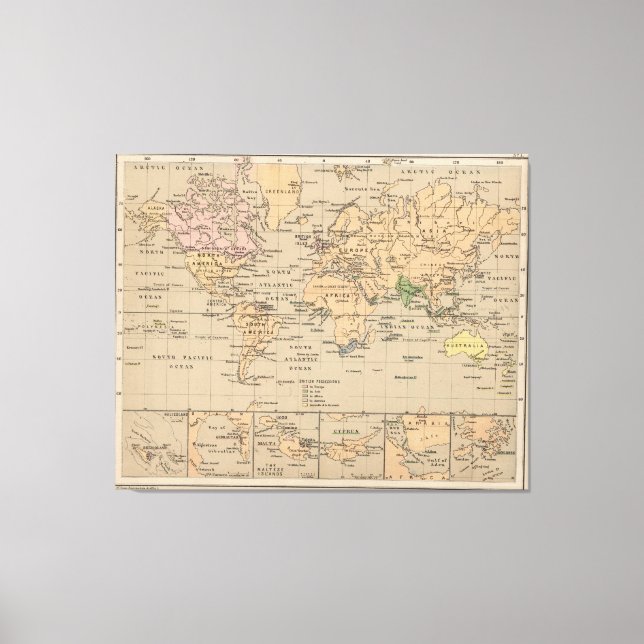 Vintage Weltkarte (1880) Leinwanddruck (Vorderseite)