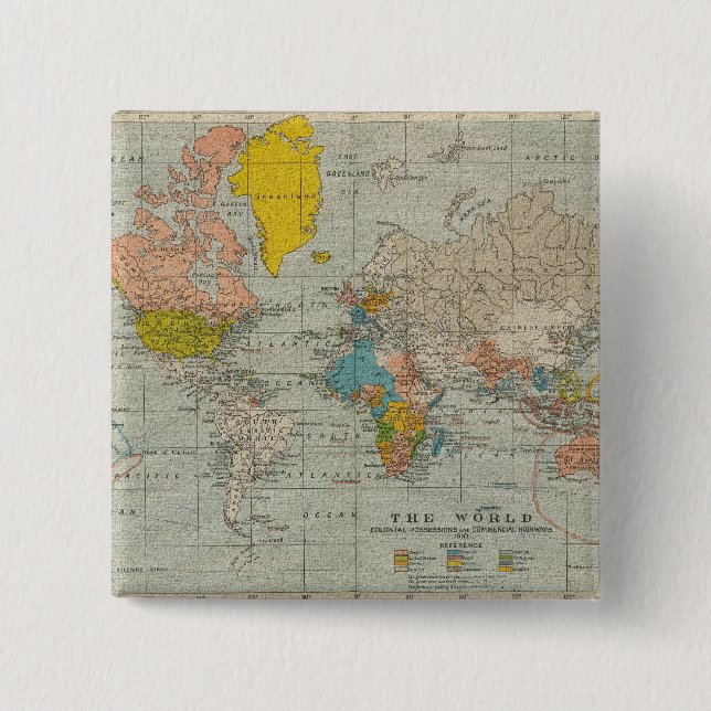 Vintage Weltkarte 1910 Button (Vorderseite)