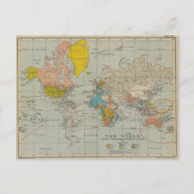 Vintage Weltkarte 1910 V2 Postkarte (Vorderseite)
