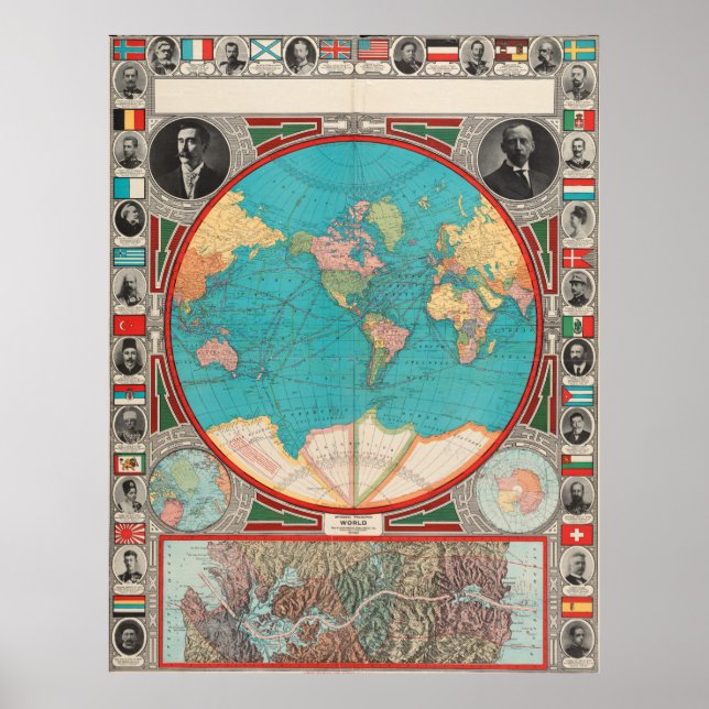 Vintage Weltkarte (1913) Poster (Vorne)