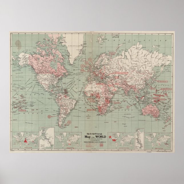Vintage Weltkarte (1918) Poster (Vorne)