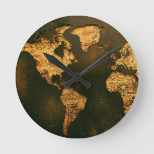 Vintage Weltkarte Antike Kartographie Kunst Runde Wanduhr
