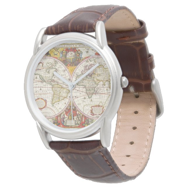 Vintage Weltkarte Armbanduhr (Schrägansicht)