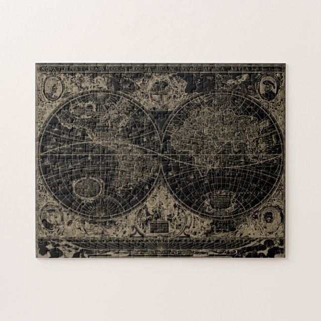 Vintage Weltkarte Black Tan (Horizontal)