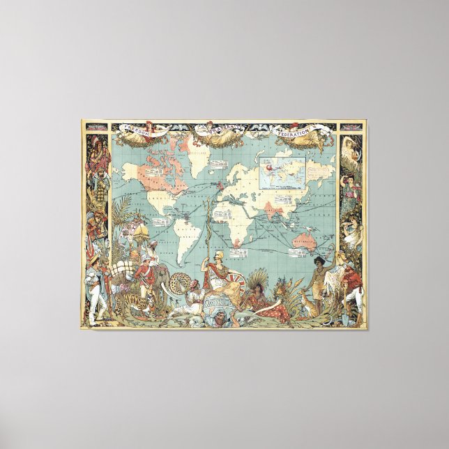 Vintage Weltkarte des Britischen Empire (1886) Leinwanddruck (Vorderseite)
