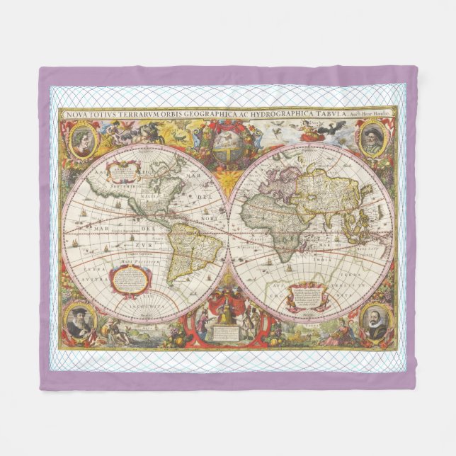 Vintage Weltkarte Fleecedecke (Vorderseite (Horizontal))