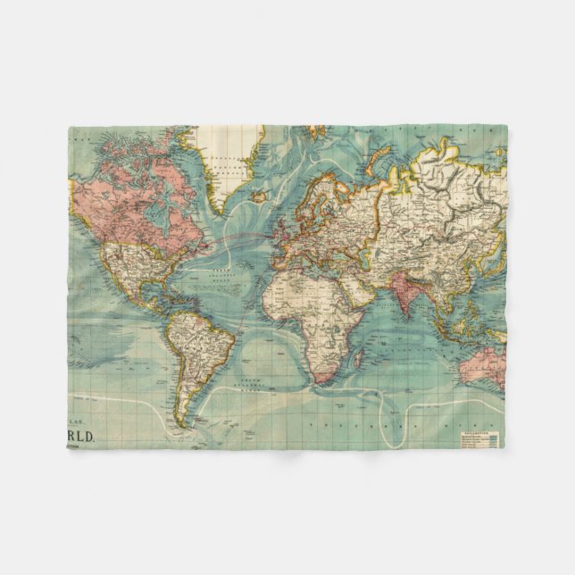 Vintage Weltkarte Fleecedecke (Vorderseite (Horizontal))