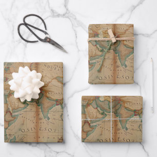 Vintage Weltkarte Geschenkpapier Set