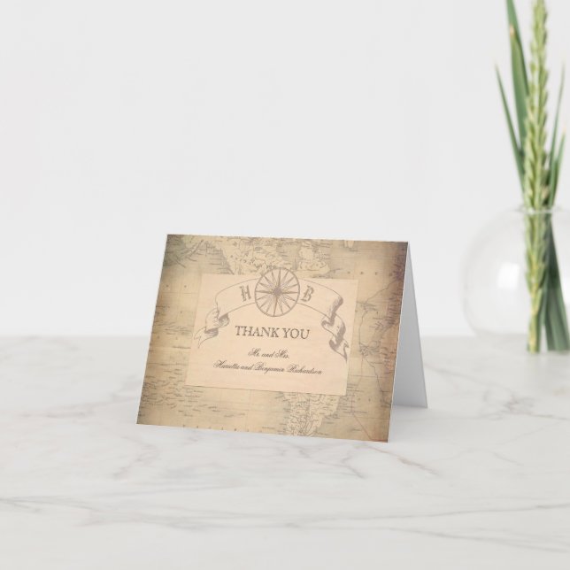 Vintage Weltkarte Hochzeit Vielen Dank Dankeskarte (Vorderseite)