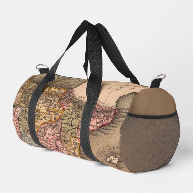 Vintage Weltkarte in Braun und Rosa Duffle Bag (Rechte Ecke)