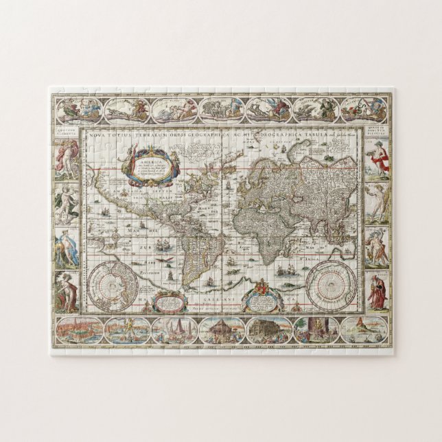 Vintage Weltkarte Kartographie mit Kunstdarstellun (Horizontal)