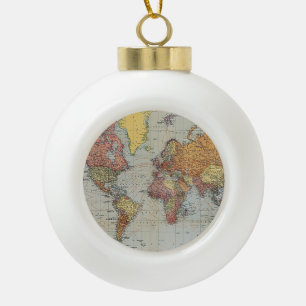 Vintage Weltkarte Keramik Kugel-Ornament