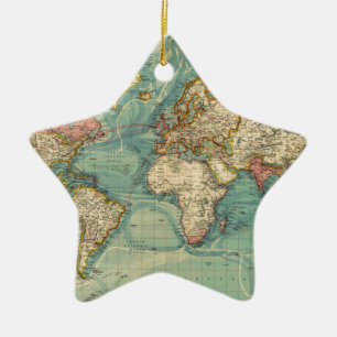 Vintage Weltkarte Keramik Ornament