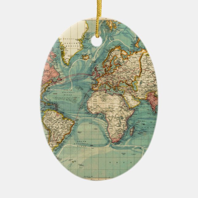 Vintage Weltkarte Keramik Ornament (Vorne)