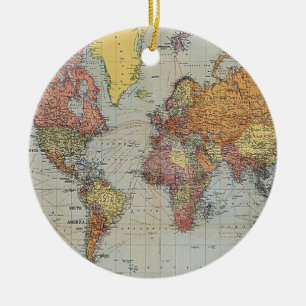 Vintage Weltkarte Keramikornament
