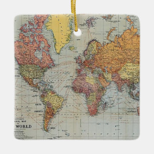 Vintage Weltkarte Keramikornament