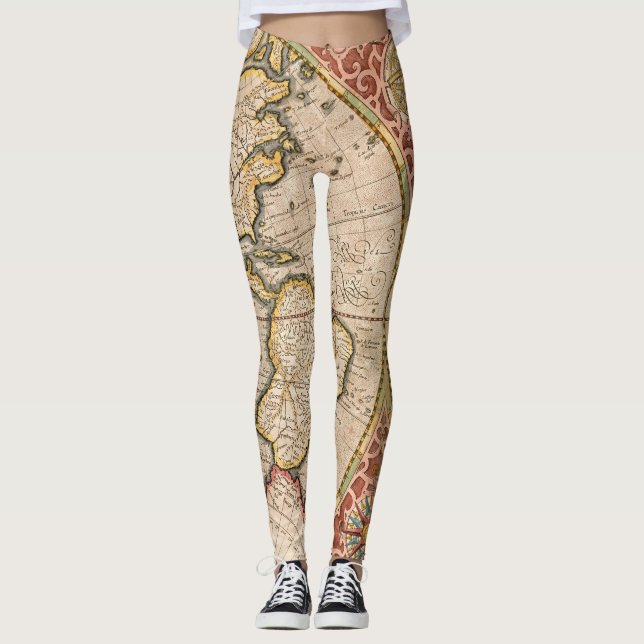 Vintage Weltkarte Leggings (Vorderseite)