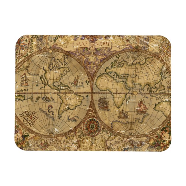 Vintage Weltkarte Magnet (Horizontal)