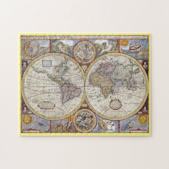 Vintage Weltkarte mit neuen Entdeckungen, 1626, (Horizontal)