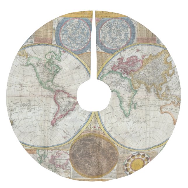 Vintage Weltkarte Polyester Weihnachtsbaumdecke (Vorderseite)