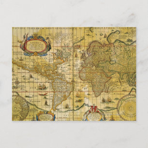 Vintage Weltkarte Postkarte