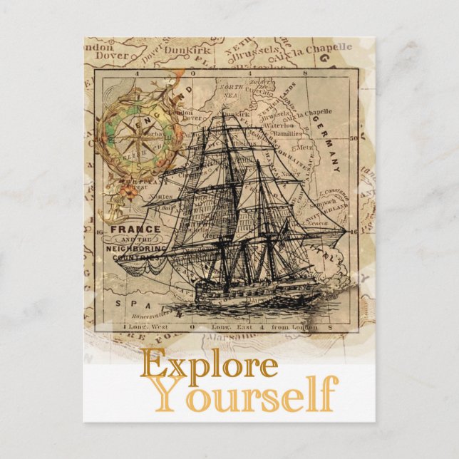 Vintage Weltkarte Postkarte (Vorderseite)