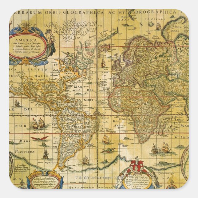 Vintage Weltkarte Quadratischer Aufkleber (Vorderseite)