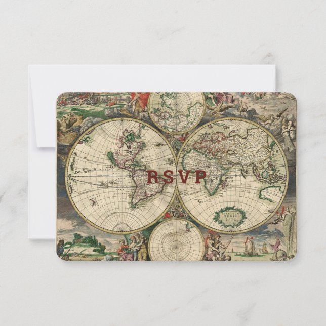 Vintage Weltkarte RSVP Karte (Vorderseite)