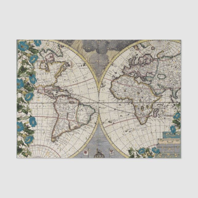 Vintage Weltkarte Seidenpapier (Vorderseite)
