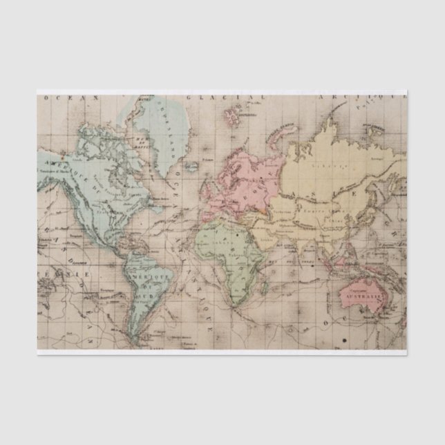 Vintage Weltkarte Seidenpapier (Vorderseite)