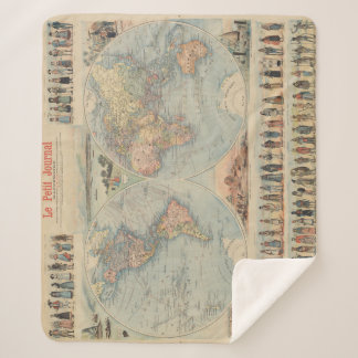 Vintage Weltkarte Sherpadecke
