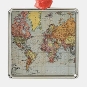 Vintage Weltkarte Silbernes Ornament