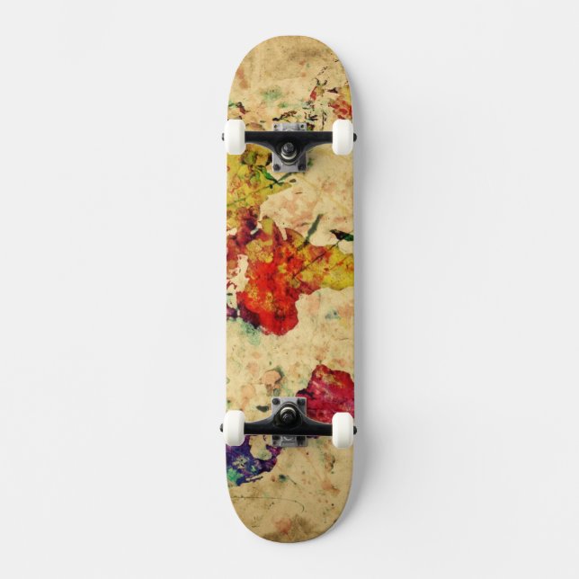 Vintage Weltkarte Skateboard (Vorderseite)