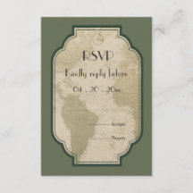Vintage Weltkarte thematische Hochzeit RSVP