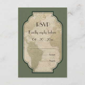 Vintage Weltkarte thematische Hochzeit RSVP Karte