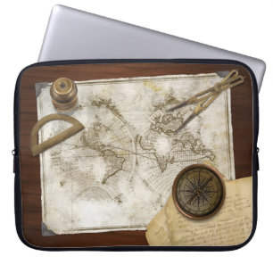 Vintage Weltkarte und -werkzeuge Laptopschutzhülle